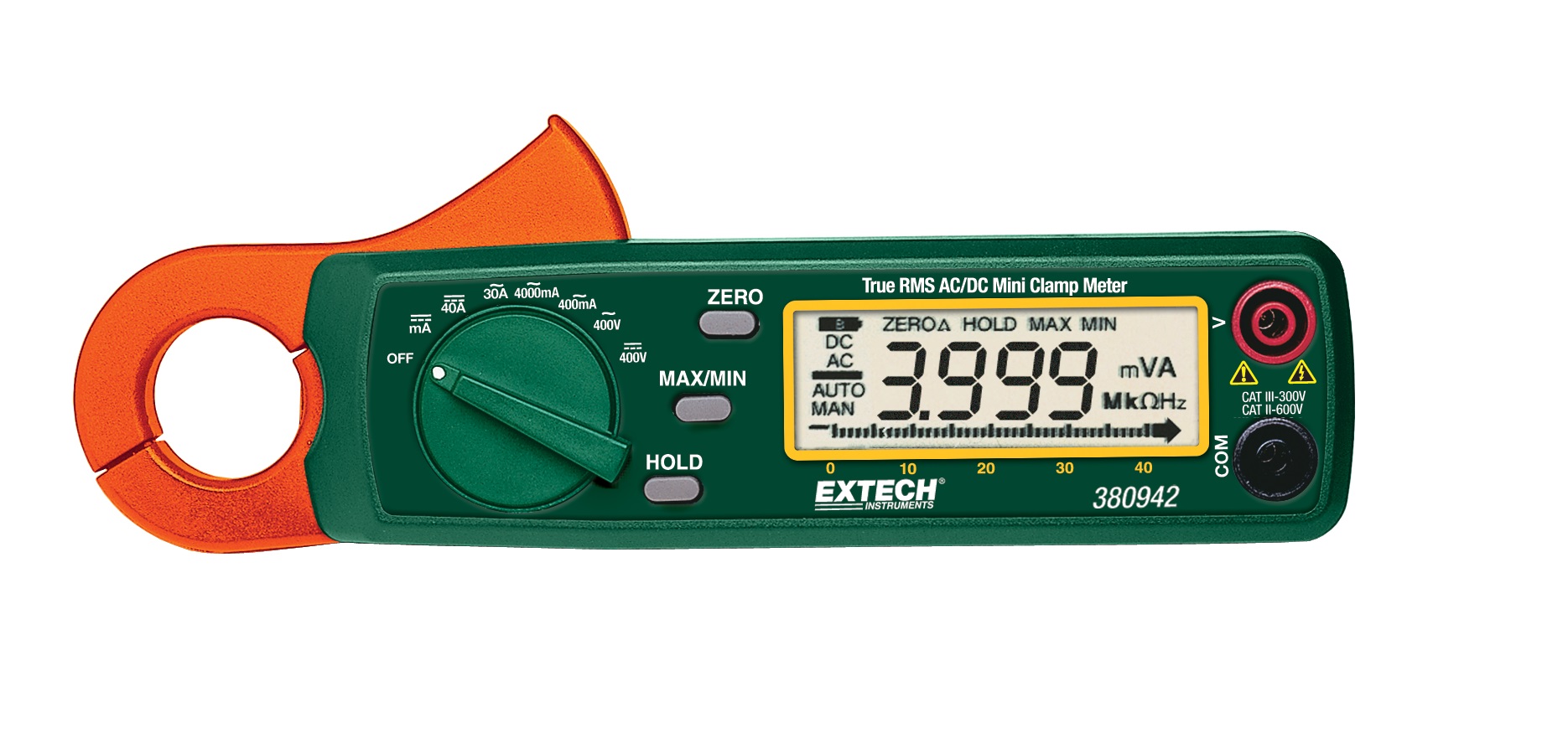 Extech 380942 : Mini-pince ampèremétrique CA/CC 30 A mesurant les
